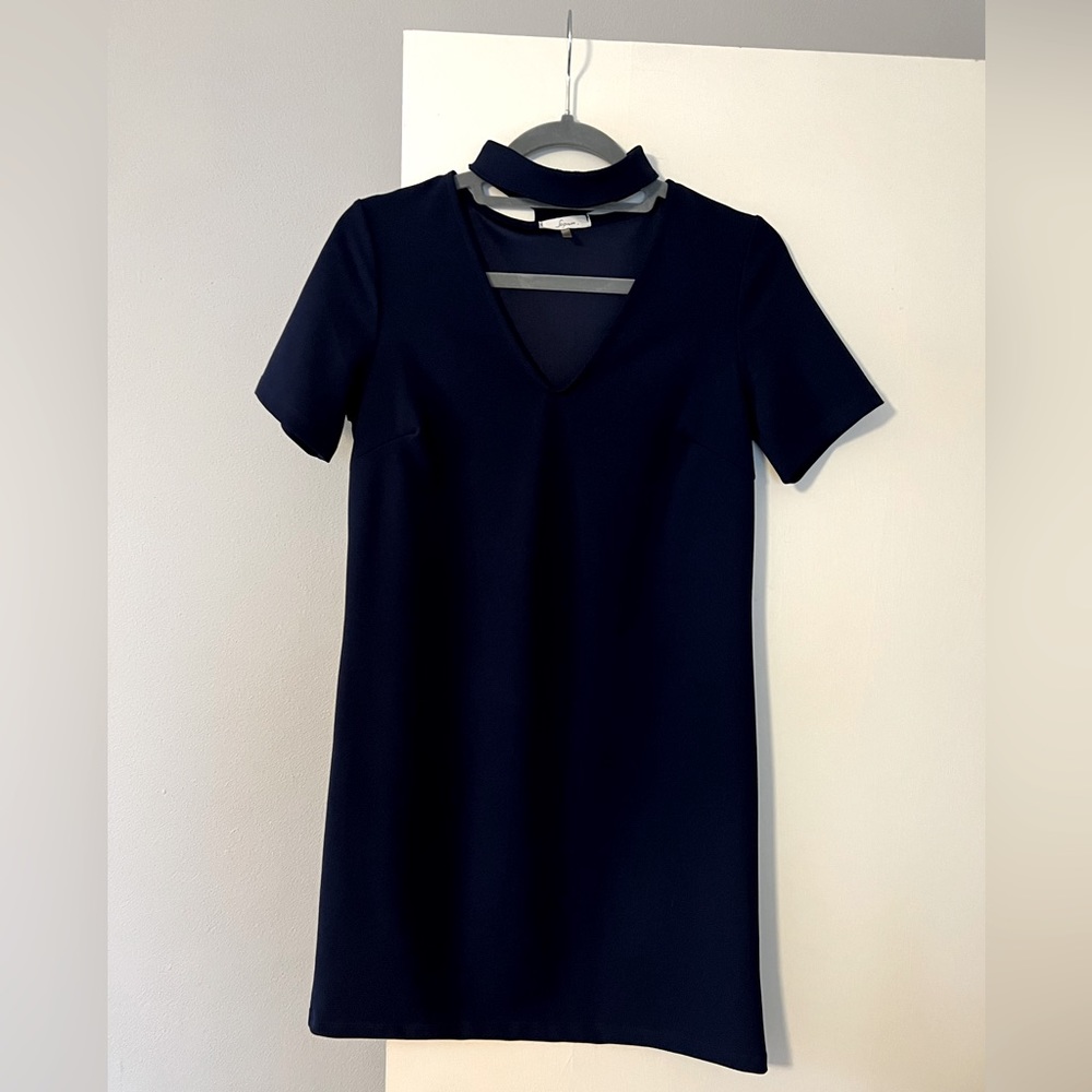 Navy Short Sleeve Cuff Neck Dress